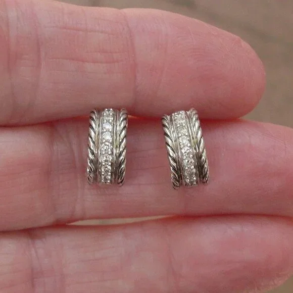 Just Retired David Yurman Diamond Hoop Earrings - 18K/925 - DY Backs